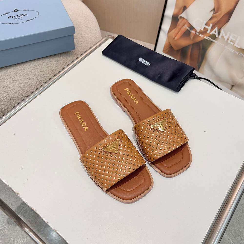 Prada Nappa leather slides with studs