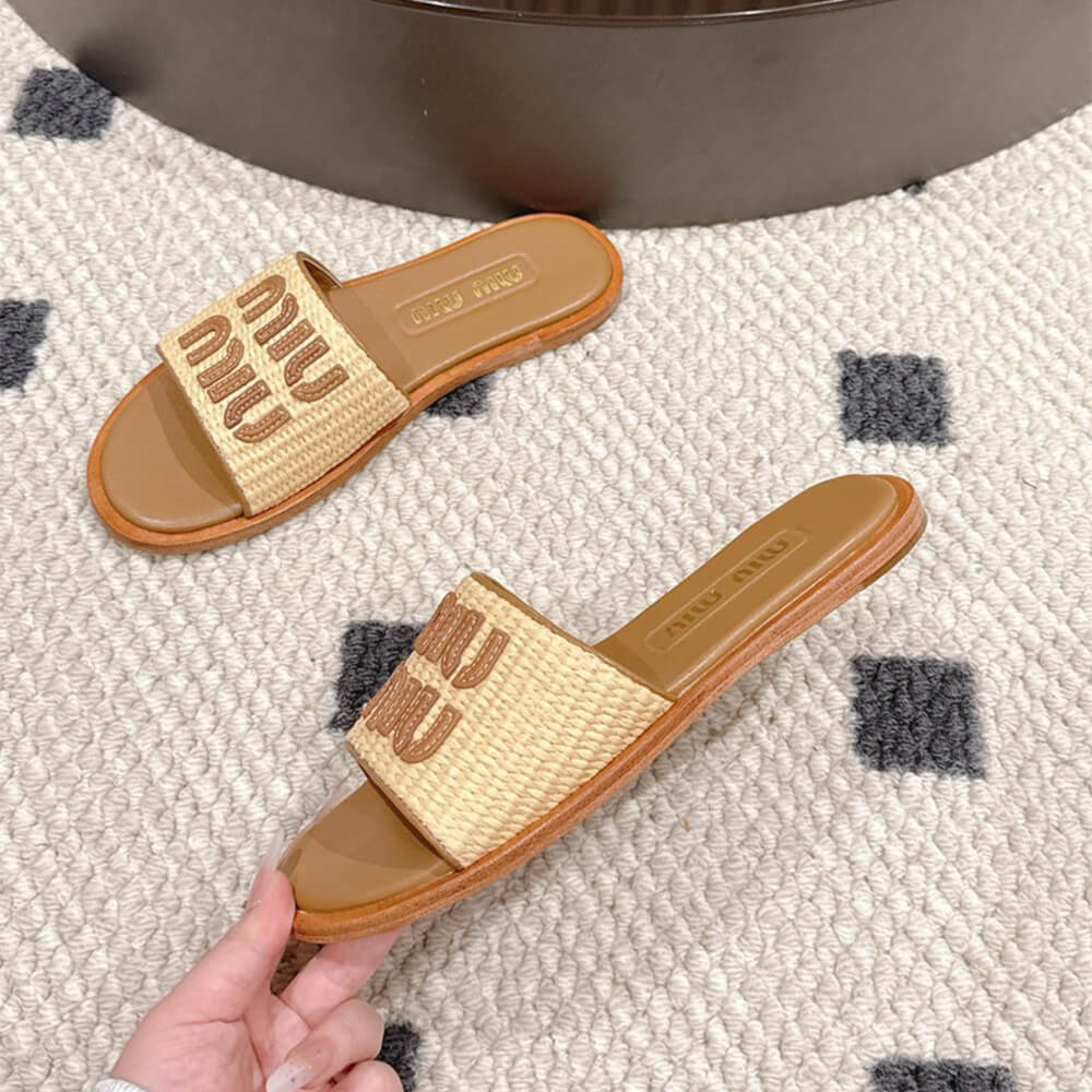MiuMiu Raffia Slide Sandals