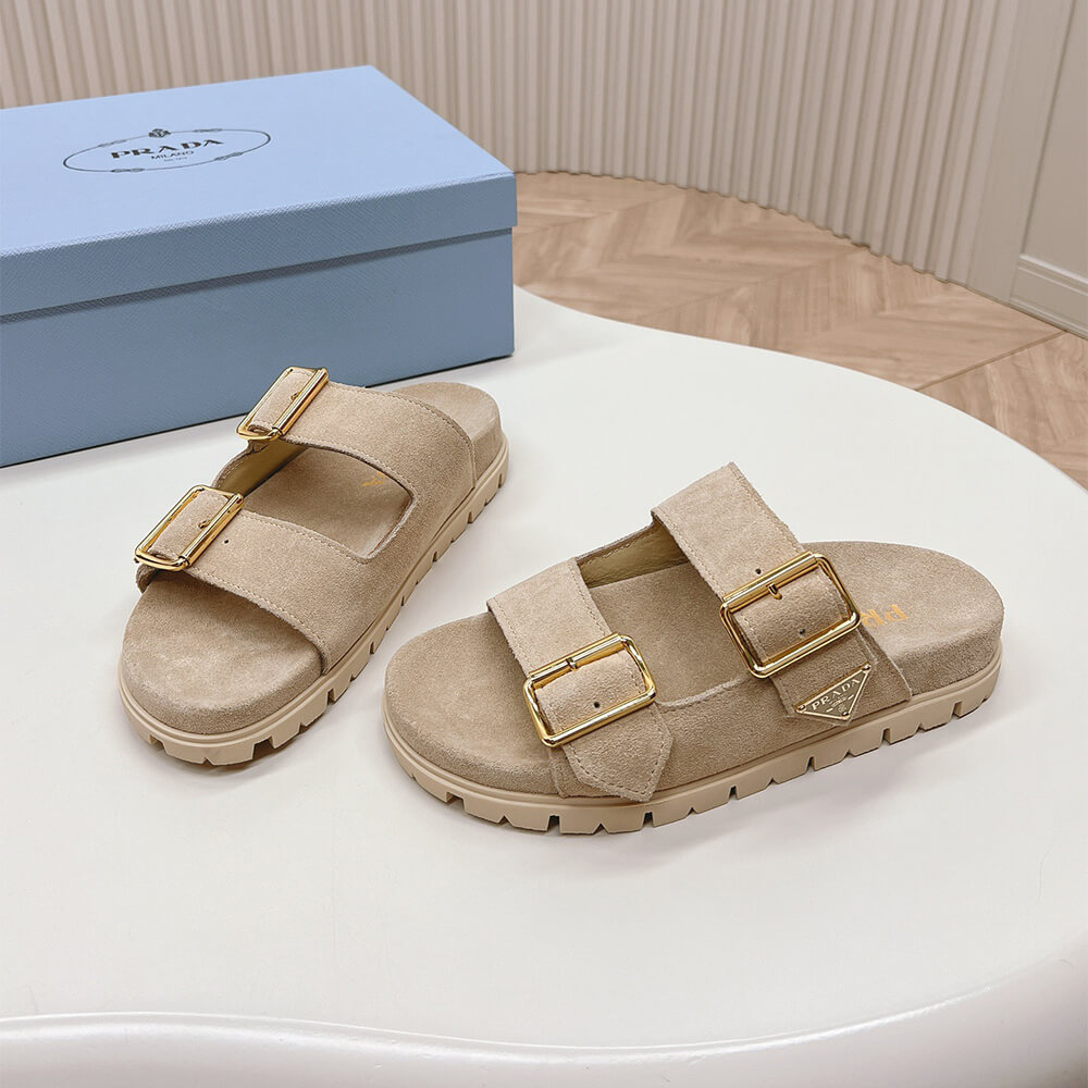 PRADA Suede strap slides