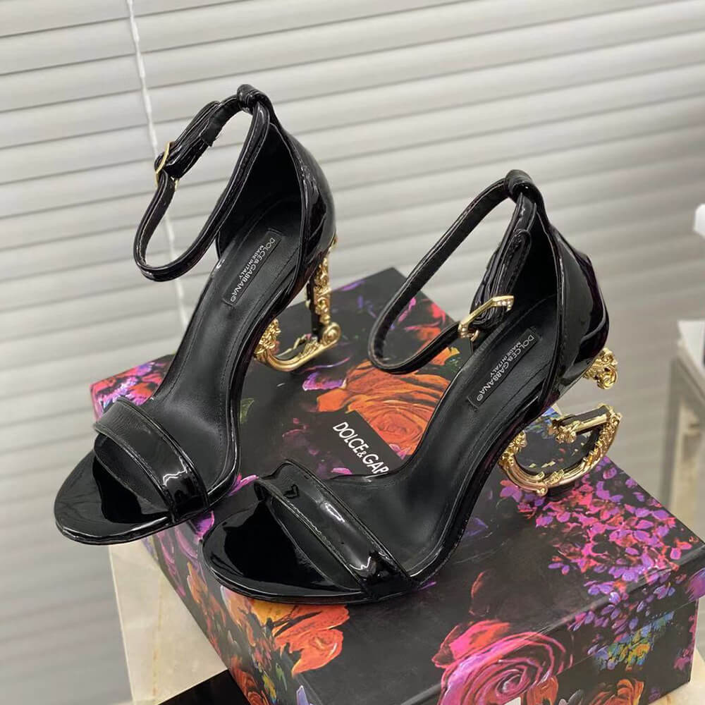 DOLCE   GBBANA Polished calfskin sandals with DG baroque heel