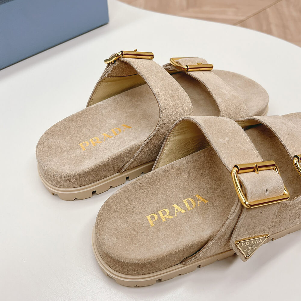 PRADA Suede strap slides