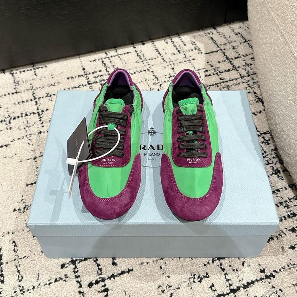 PRADA Collapse Re-Nylon and suede elasticized sneakers