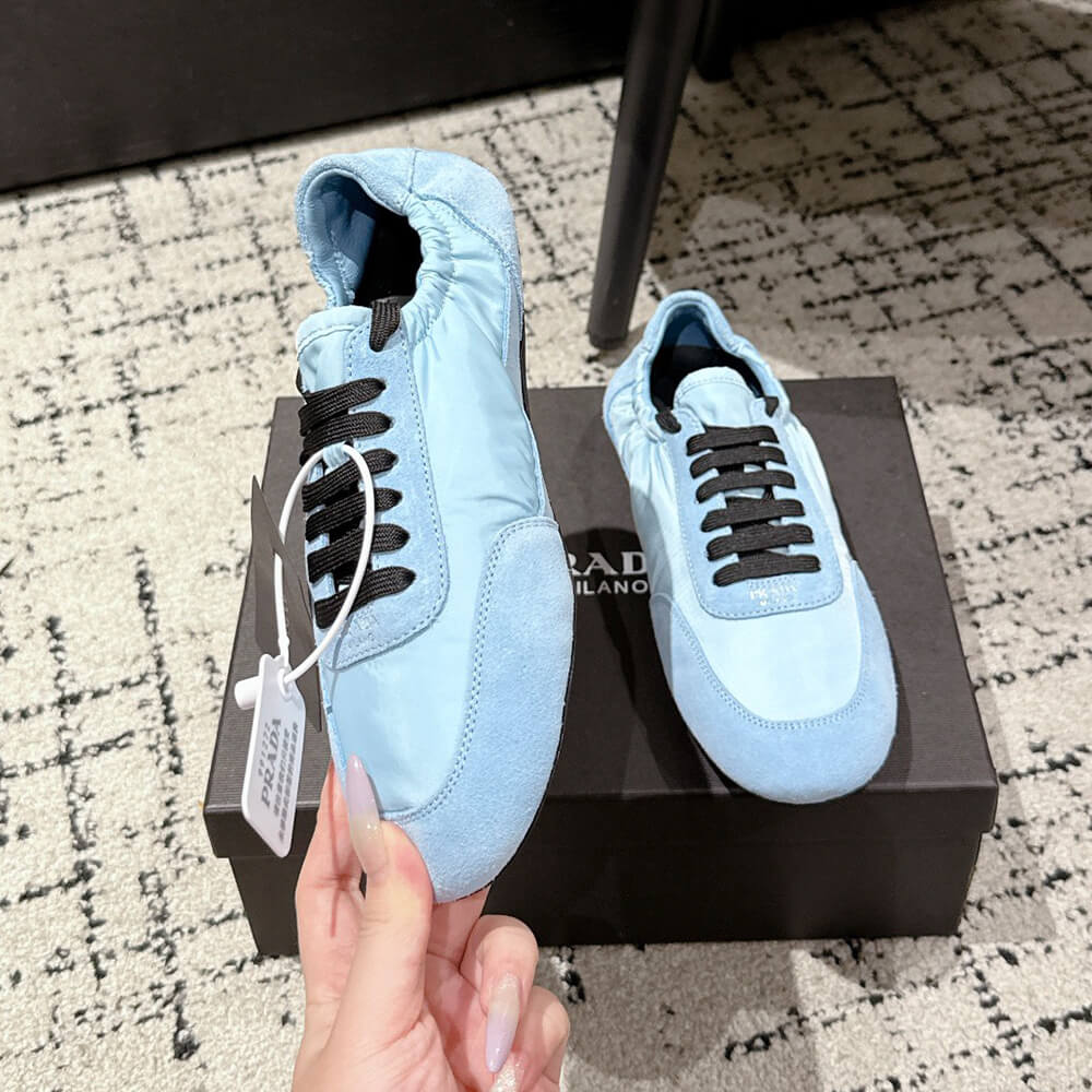 PRADA Collapse Re-Nylon and suede elasticized sneakers