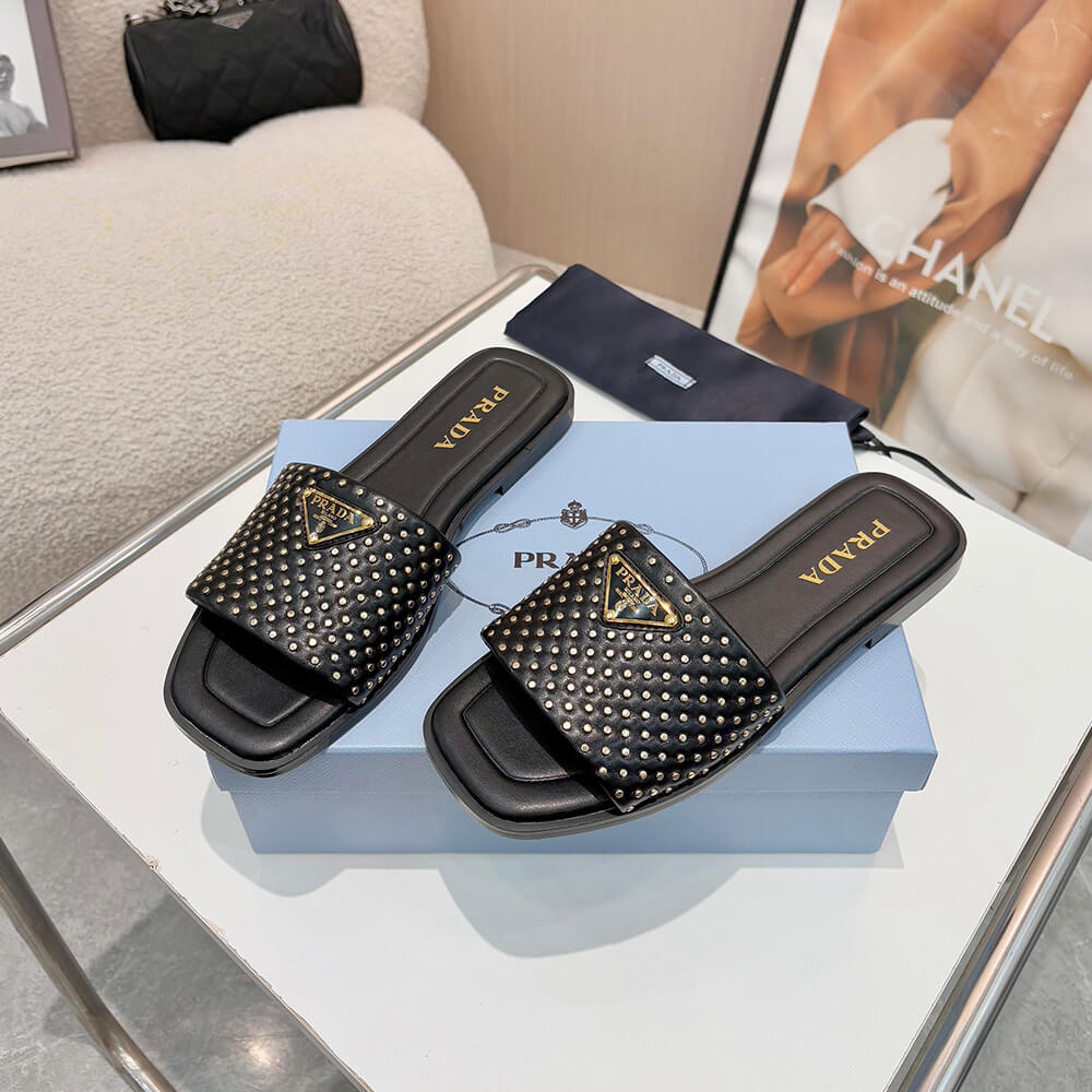 Prada Nappa leather slides with studs