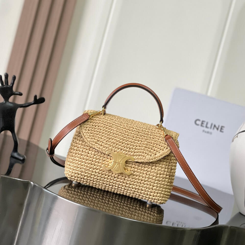 CELINE TEEN NINO BAG IN Raffia and calfskin(HIGH-END GRADE)